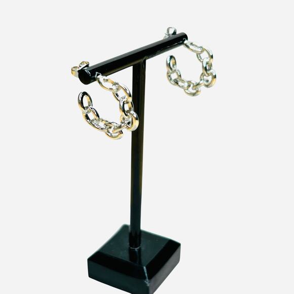 Silver Tone Chain Design 3/4 Hoop Earrings - Picture 1 of 4
